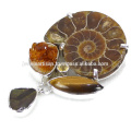 Beautiful Ammonite And Multi Gemstone 925 Sterling Silver Pendant Jewelry
